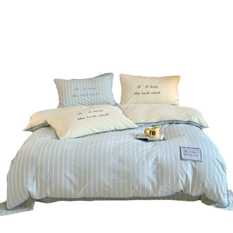 Minimalist Striped Cotton Four-piece Bedding Set Skin Friendly_voghion.com