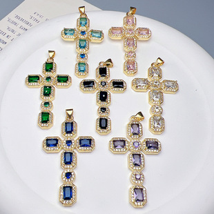 Cross-border new metal zircon cross pendant Women's European and American fashion necklace pendant handmade DIY jewelry accessories