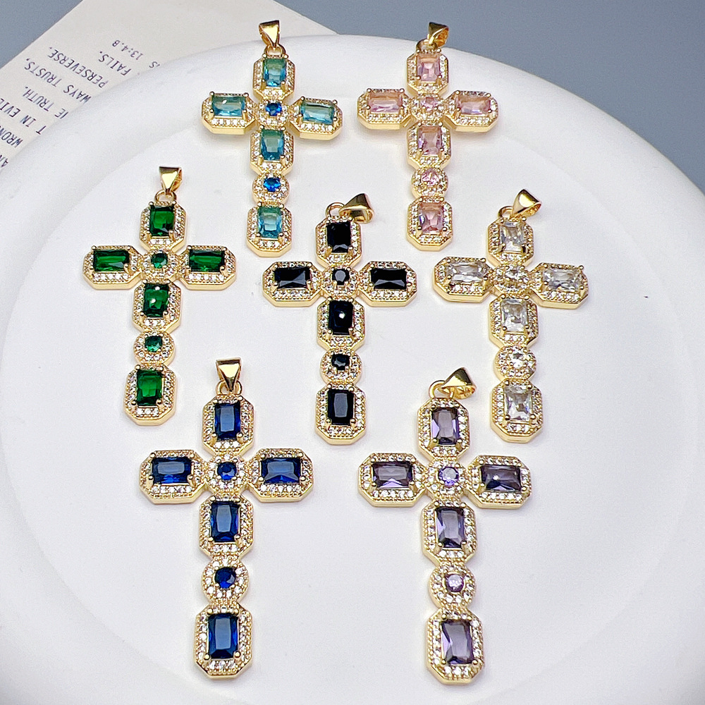 1 Piece Copper Zircon Cross display picture 1
