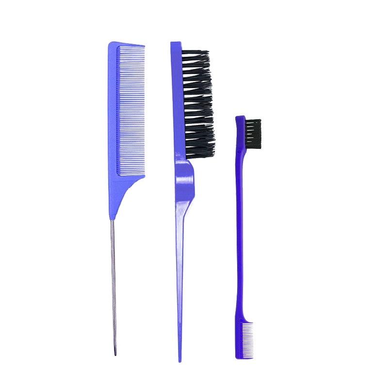 Amazon peine del pelo cepillo de tres piezas conjunto de Peine del pelo aguja de acero señaló peine de la cola cepillo de cejas de doble cabeza maquillaje updo traje fabricante