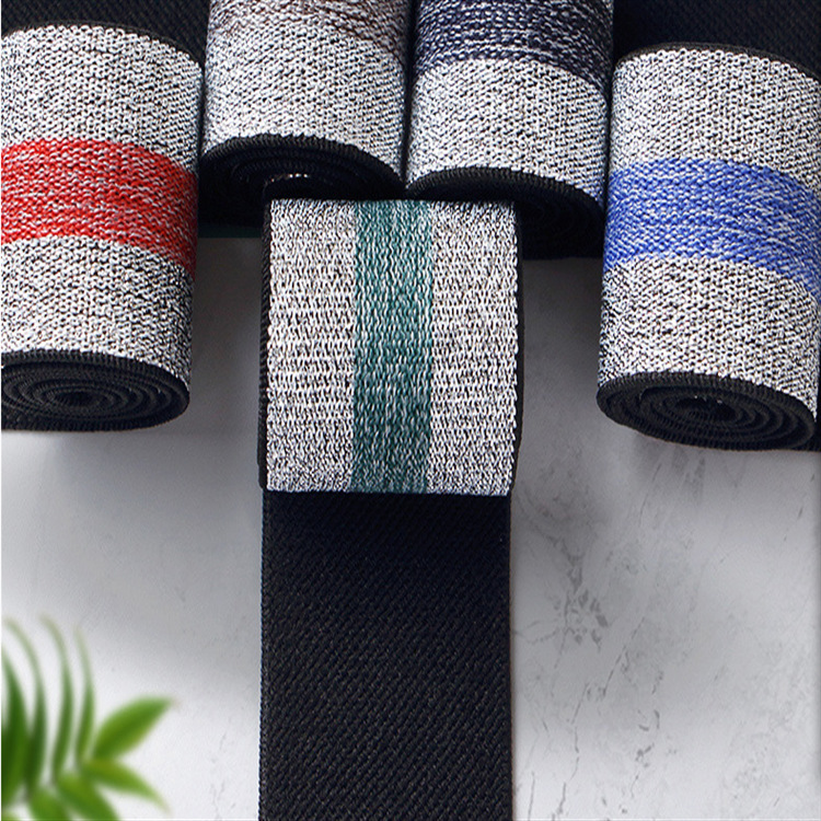 合纱金银丝松紧带 彩色条纹光丝橡筋带 银红色3cm4cm宽裙腰弹力带