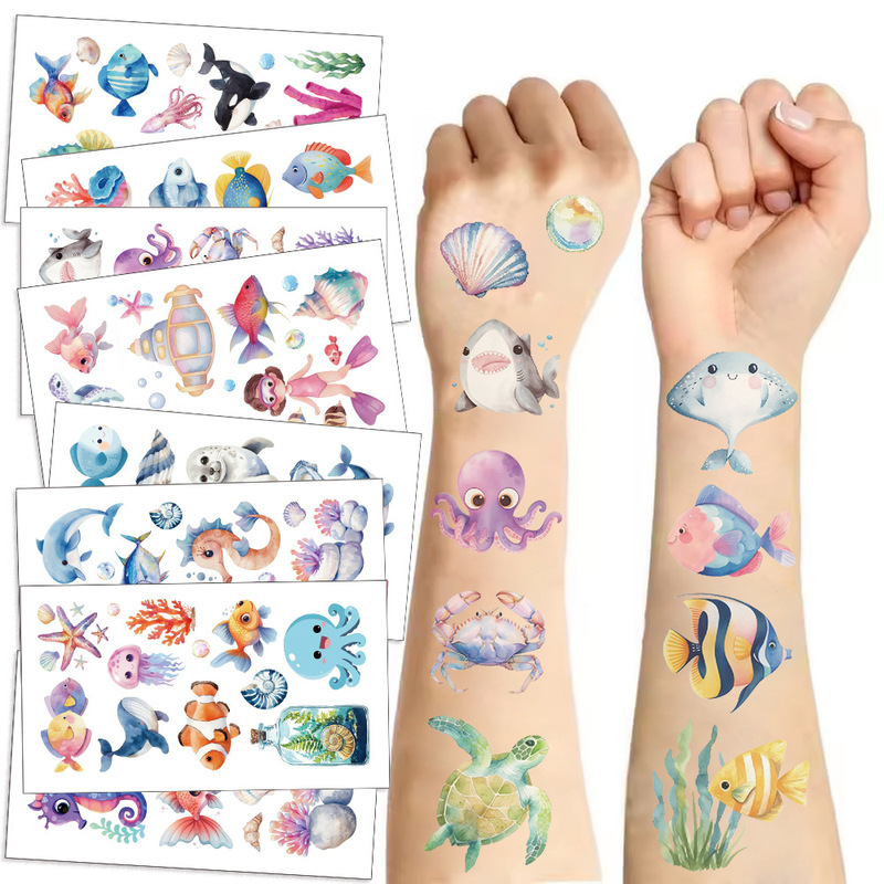 Cross-border new children's cartoon marine animal tattoo stickers waterproof sweat fun seabed party temporary stickers wholesale