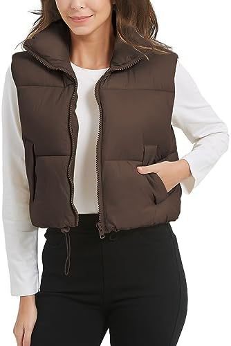 越境貿易婦人服 レディースショート丈綿入りベスト ノースリーブスタンドカラージッパー付きキルティングパッド入りジャケット カジュアルで万能|undefined