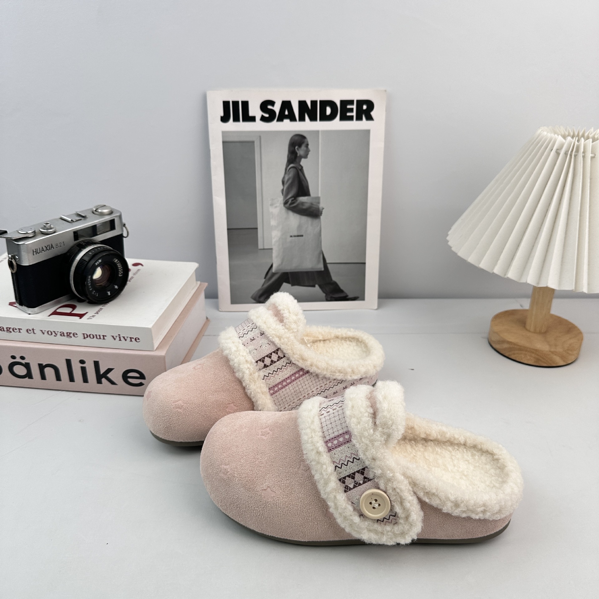 Farwave retro 2025, zapatos de algodón de otoño y invierno, bolsas de mujer con una mitad de vello, zapatillas de calentamiento perezosas, zapatillas de cabello. image 5