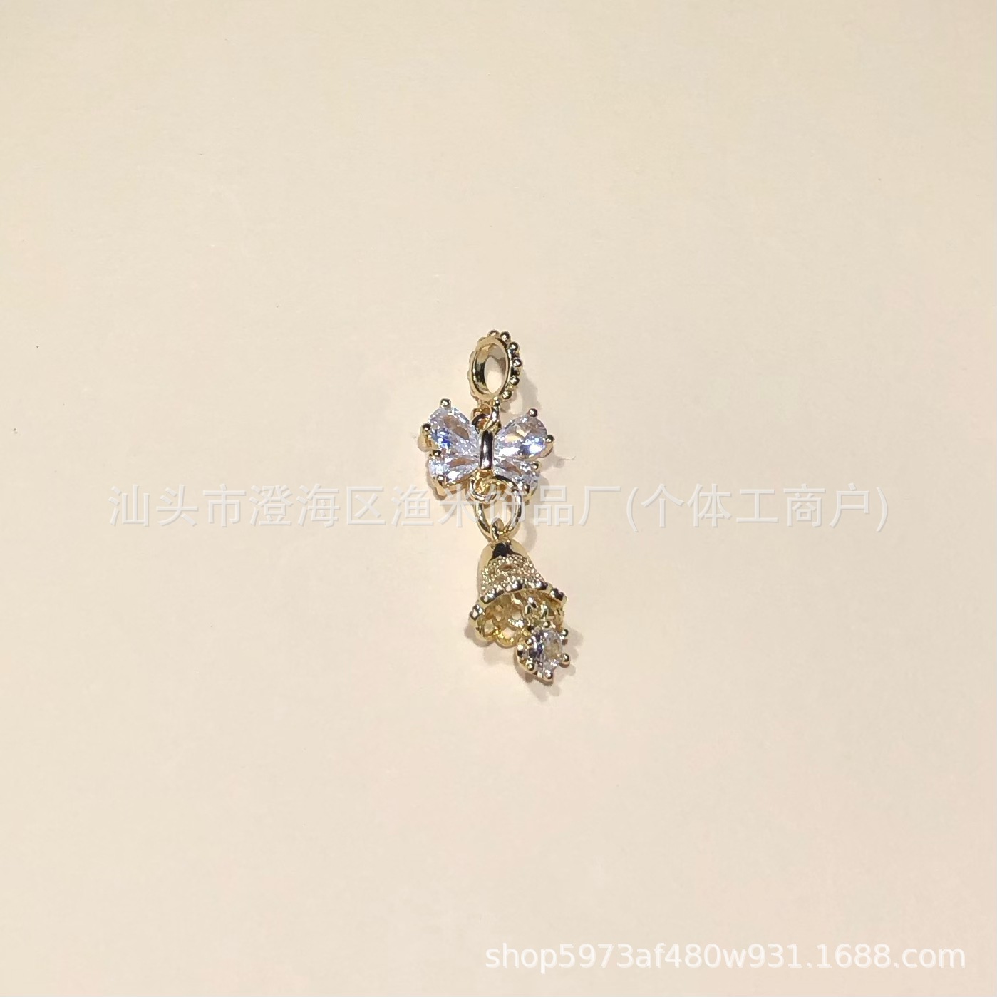 14K Gold-Filled Micro-Paved Zircon Butterfly Tassel Bead Crystal Bracelet Necklace DIY Handmade Accessories Pendant