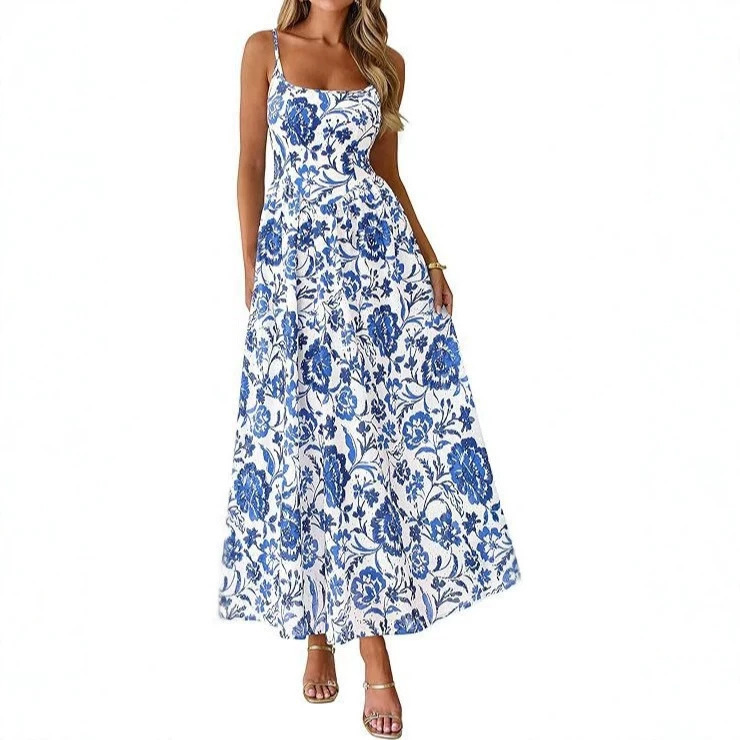 Women's 2026 Summer Bohemian Long Dress with Eyelet Floral Pattern, Flowy Tank Top, Summer Beach Vacation Dress Women's 2026 Summer Bohemian Long Dress with Eyelet Floral Pattern, Flowy Tank Top, Summer Beach Vacation Dress