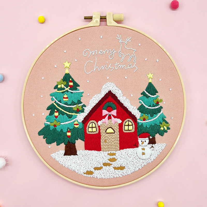 Papá Noel Elk Colgante Pintura Lu Bordado Hecho a mano Paquete de material de bricolaje Regalo creativo Cabaña redonda Colgante Pintura