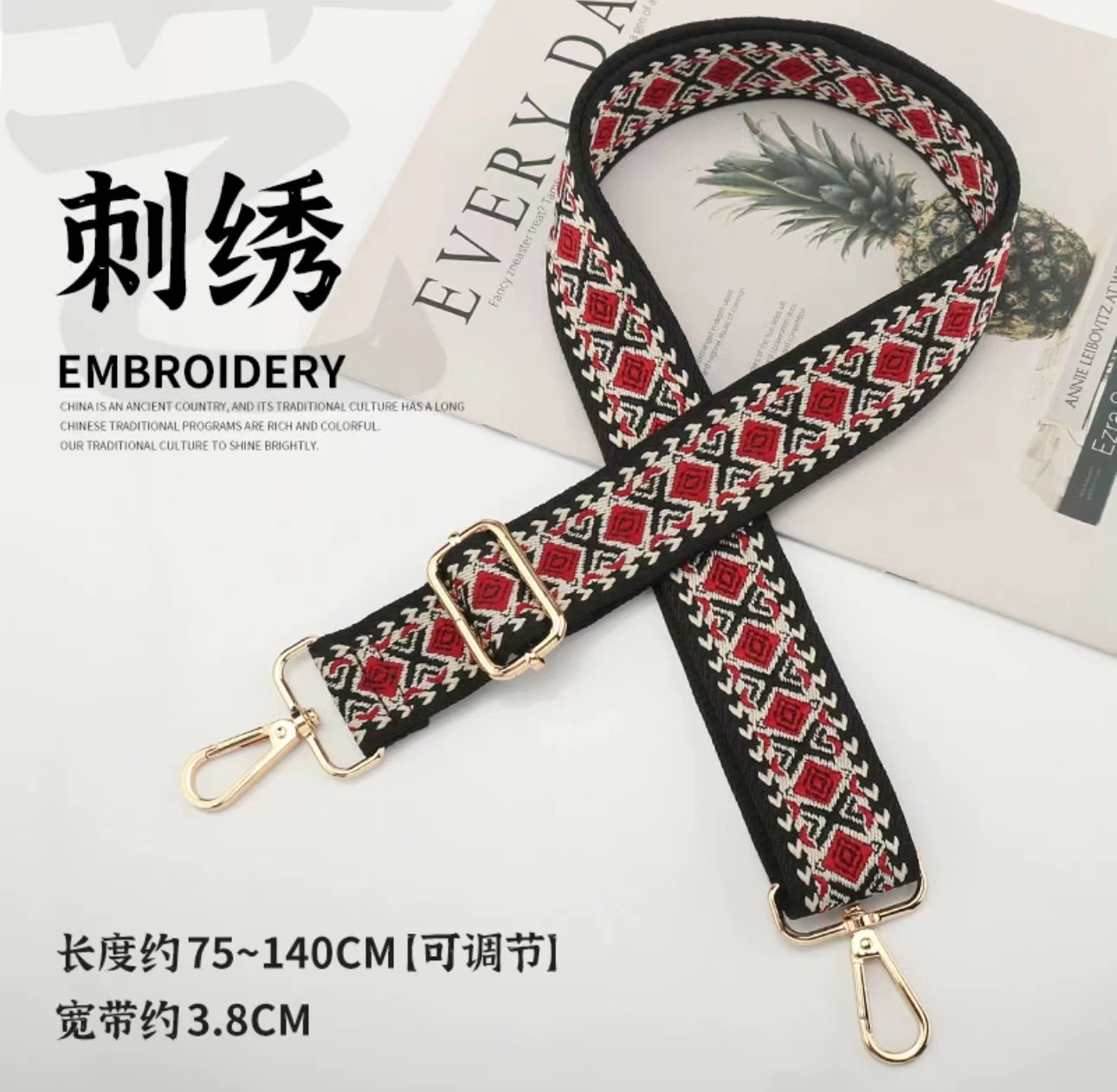 Correa de hombro ajustable jacquard 38mm ancha resistente poliéster universal bolso