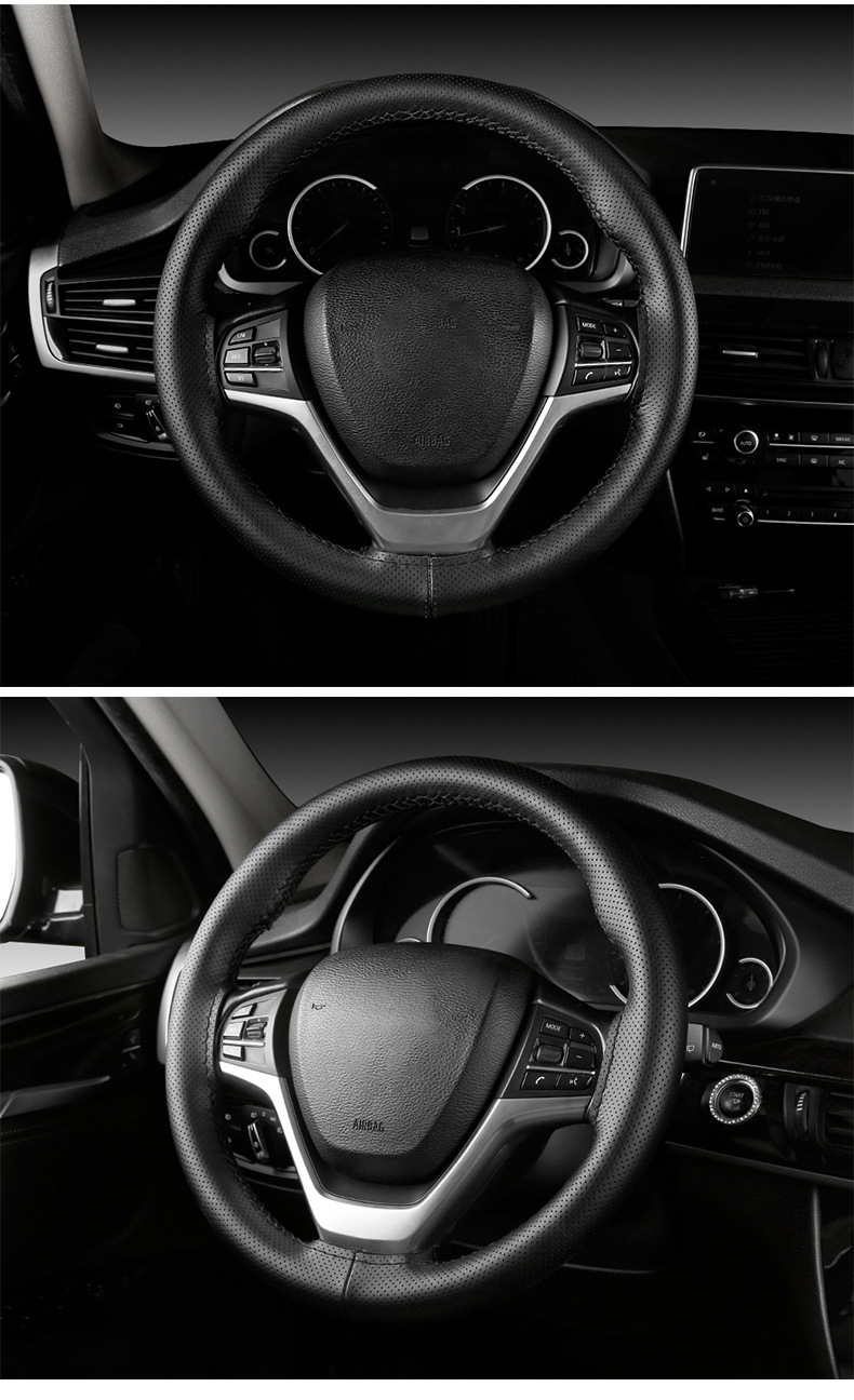 Wholesale Hand-Stitched Steering Wheel Cover, First-Layer Cowhide, Sweat-Absorbent, Breathable, Wear-Resistant, Non-Slip, Universal for All Seasons, Genuine Leather