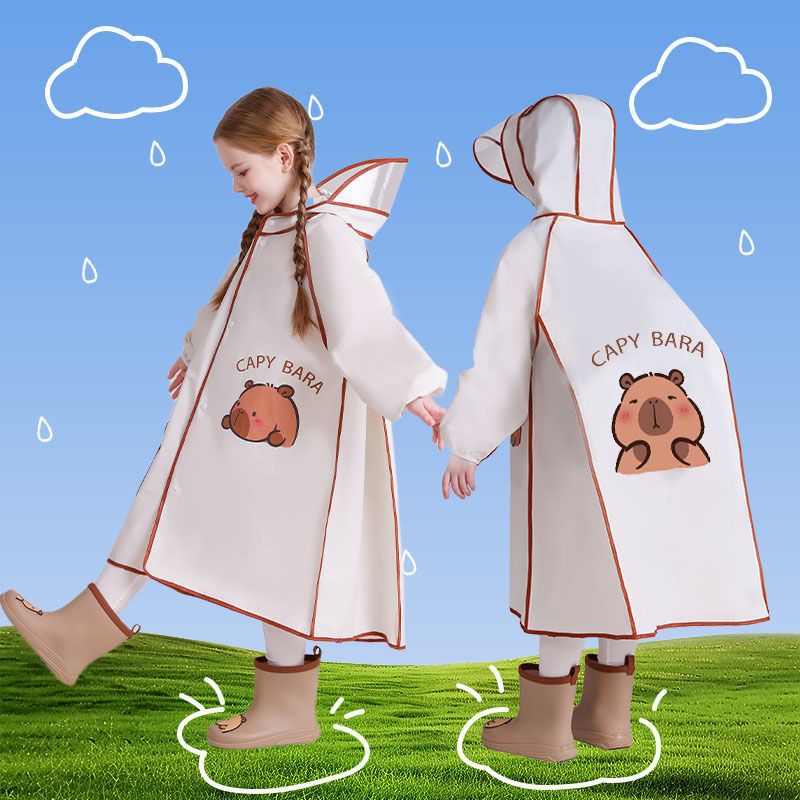 Children's Raincoat and Rain Boots Set for Primary School Students to Go to School, Girls, Babies, Kindergarten Boys, Capibala Poncho