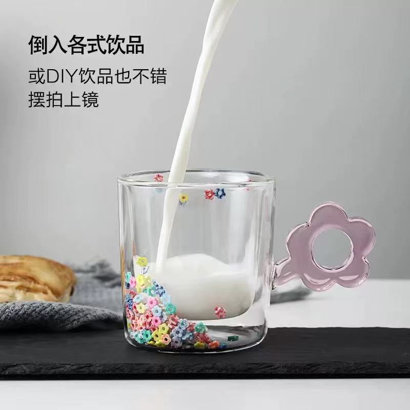 Internet celebridad móvil amor doble capa taza hogar niña Vidrio colorido arenas movedizas taza regalo creativo taza de leche