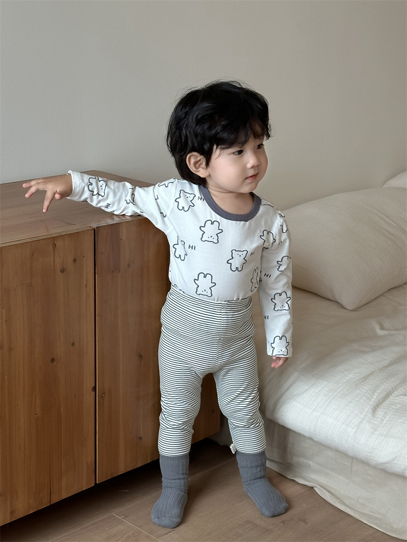 Hombres y niñas ropa de casa set de otoño ropa infantil coreana pijama infantil otoño bebé casa dos piezas set de otoño