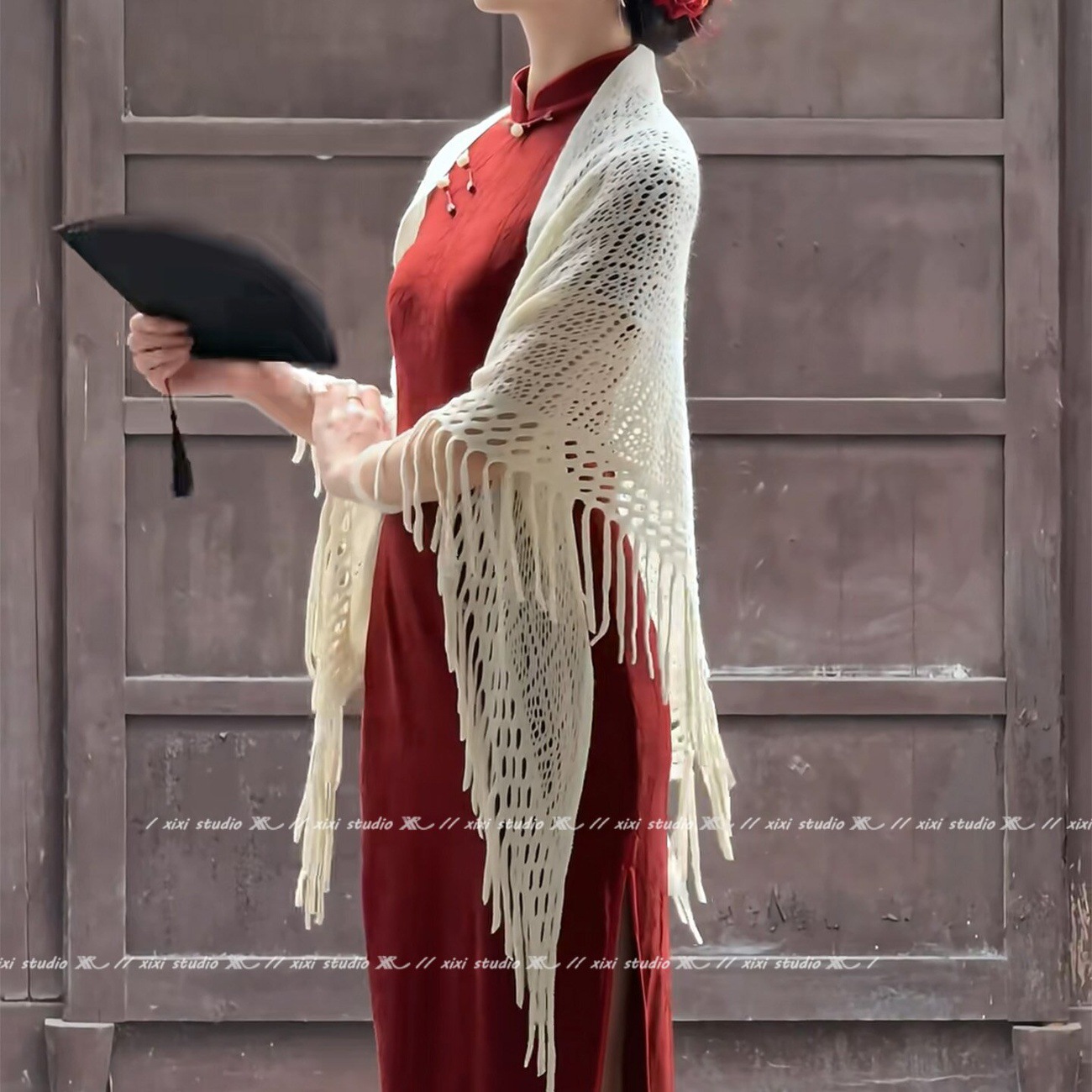 New Chinese-Style Beige Knitted Tassel Shawl Paired with a Qipao, National Style Cape, Sun Protection, Versatile Thin Cape, New Product