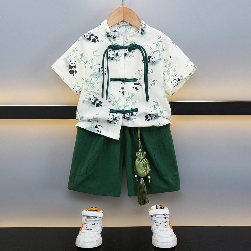 Hanfu boy set national style children summer costume performance dress new Chinese style buttoned baby first birthday dress for young children