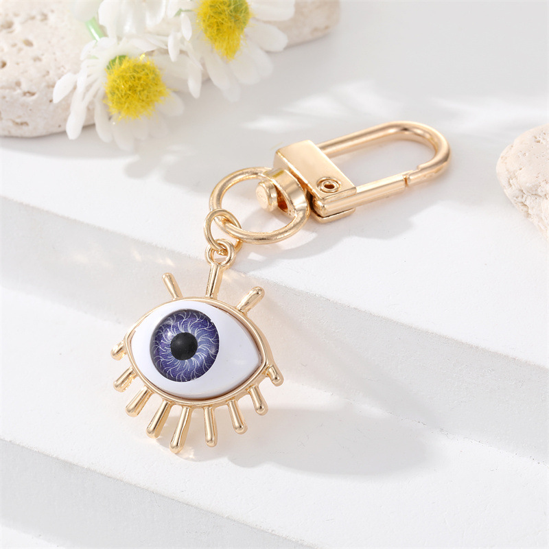 30g Weight Keychain Classification Alloy Material Eye Pattern Unisex Gender Plating Design Fashion Style Multicolor Color Alloy Base Support Diamond-embedded Colorful Devil's Eye Keychain Gold Electroplated Resin Patch Handbag Pendant 5