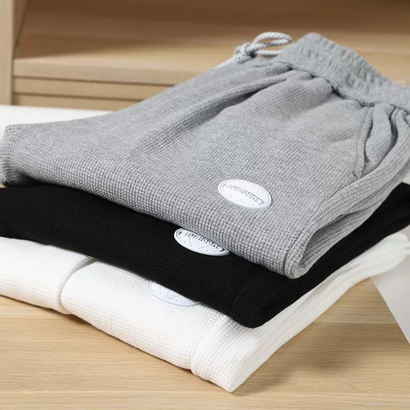 Летние новые вафельные спортивные штаны женские свободные ноги осень 2023 американский стиль с высокой талией приталенные повседневные спортивные штаны