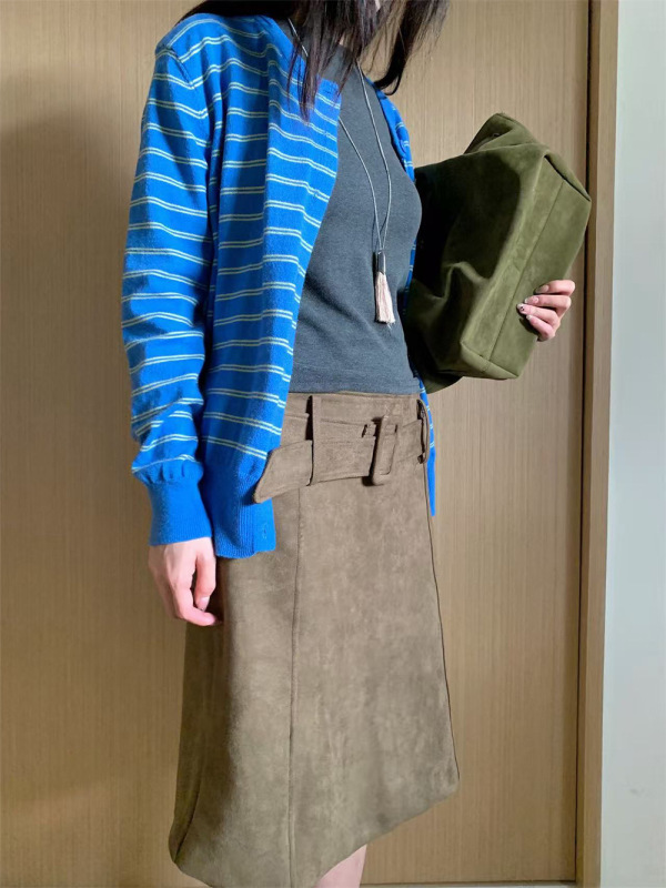 誉一新款2025秋季复古美拉德麂皮绒半身裙女腰带百搭中裙女m3760|undefined
