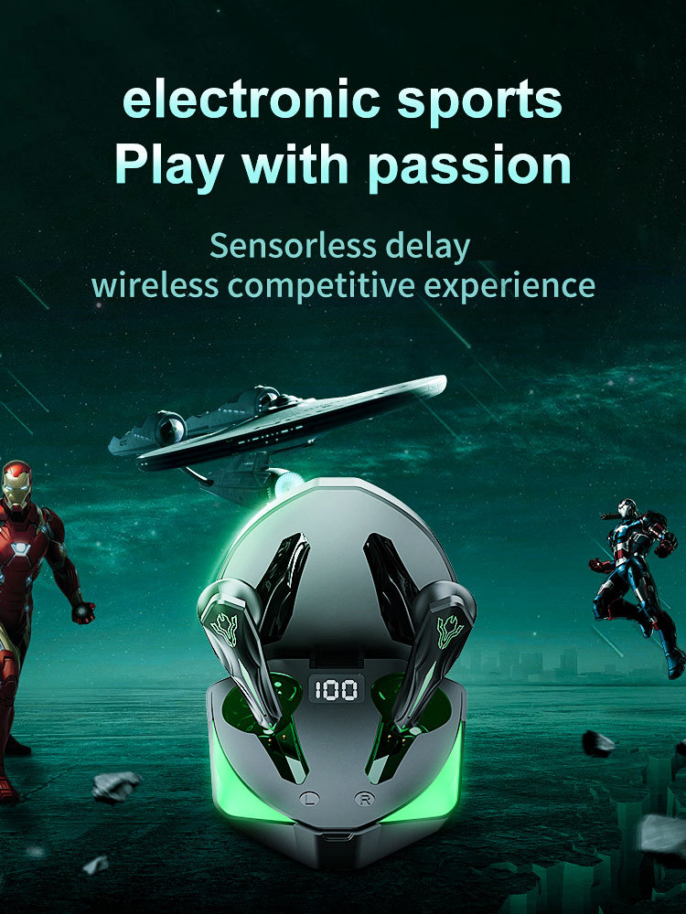 Kablosuz Bluetooth kulaklık, e-spor oyuncusu, siyah teknoloji, yarı kulak içi, Amazon'un popüler spor gürültü azaltma dijital ekran özel modeli