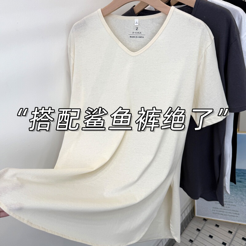 Longer and Comfortable Snowflake Cotton V-Neck White T-Shirt for Tall Women, Short-Sleeved, Summer 2025, Versatile Casual Style, Loose Top Longer and Comfortable Snowflake Cotton V-Neck White T-Shirt for Tall Women, Short-Sleeved, Summer 2025, Versatile Casual Style, Loose Top