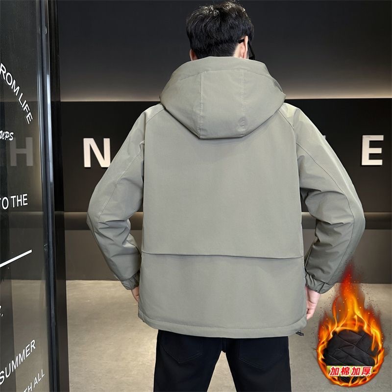 가을 겨울 신상 심플 클립 면 후드 외투 남자 캐주얼 방풍 돌격복 두꺼운 트