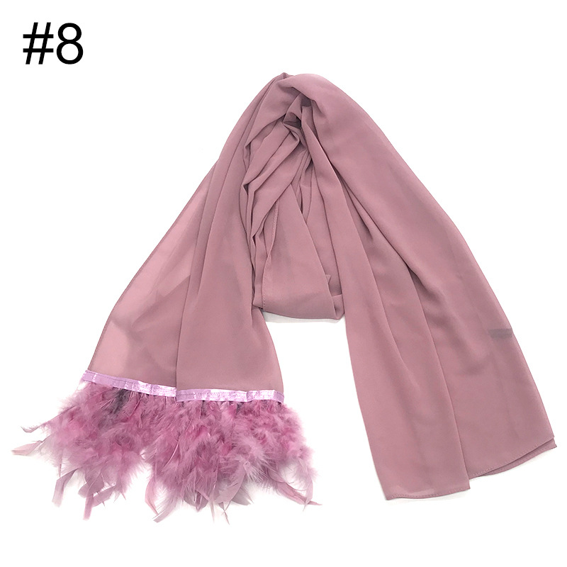 Elegant MH039 Chiffon Scarves with Feather Design, Perfect for Hijab Style11