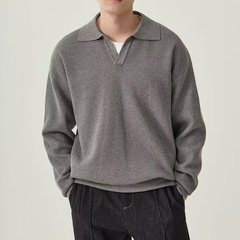 秋冬のファッションカジュアルな男性の洗練された襟の単色のゆるい長袖ニットセーターのコート