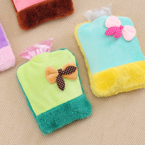 Cute cartoon bow hot water bottle, water-filled explosion-proof hand warmer, water-filled plush hot water bottle