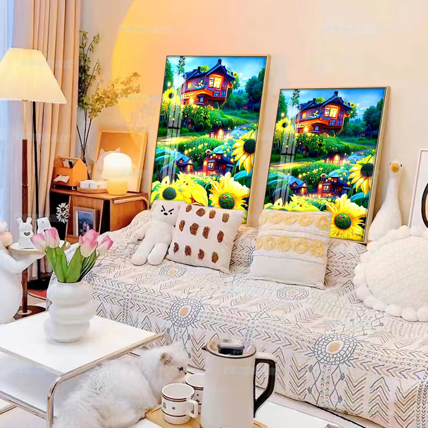 Monalisa Royal punto de cruz bosque cabaña simple hermoso paisaje pequeña pintura decorativa bordado hilo hecho a mano