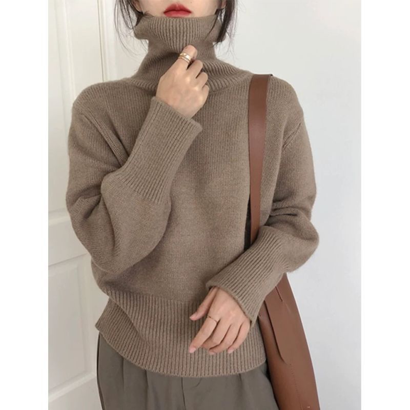 斯尔丽港风高领毛衣女宽松套头秋冬2025新款慵懒风针织打底衫上衣