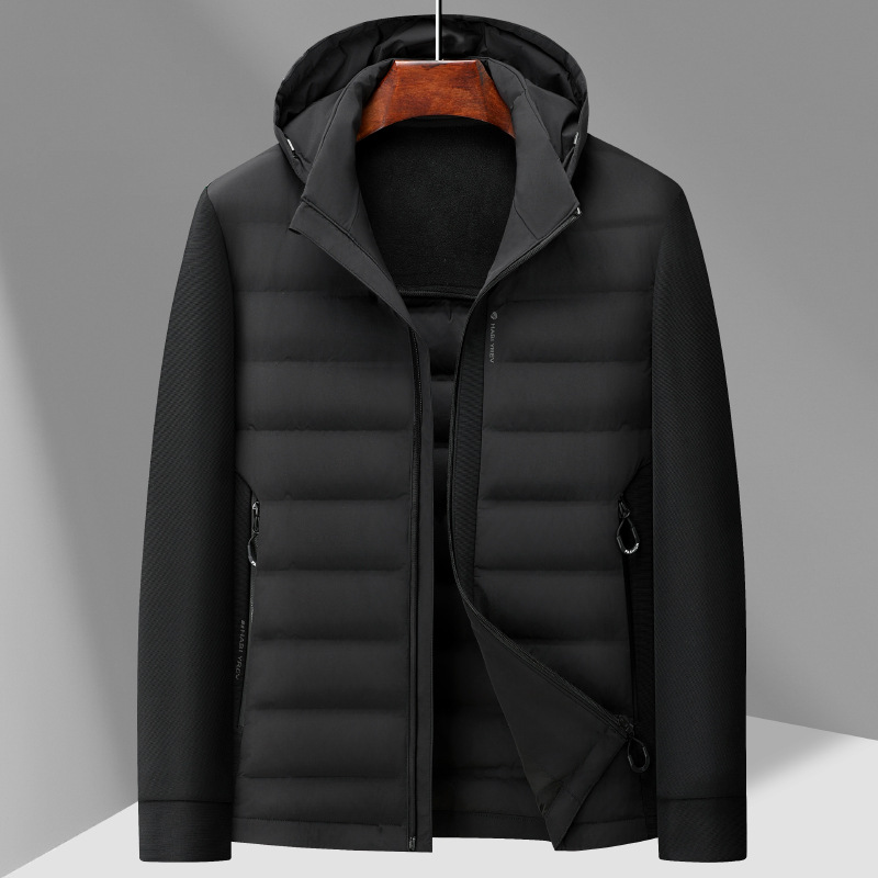 Junhao Gold Shield 새로운 라이트 다운 재킷 남성 후드 패션 캐주얼 빛 가을과 겨울 얇은 흰색 오리 다운 재킷