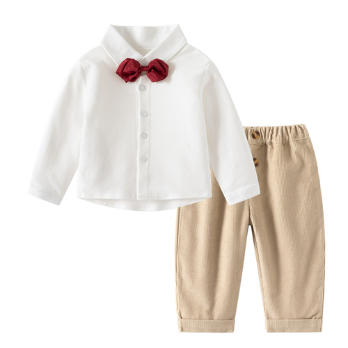 New Autumn/Winter 2024 Children's Clothing Set for Baby Boys 1-3 Years Old - Stylish Casual Long-Sleeve T-shirt + Undershirt + Casual Pants Tri-Set