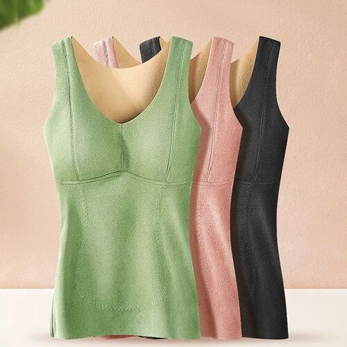 Women's Autumn/Winter New Warm Insulating Vest with Fleece Patches, Padded and Thick Base Layer Top, Hiding Innerwear for Ladies