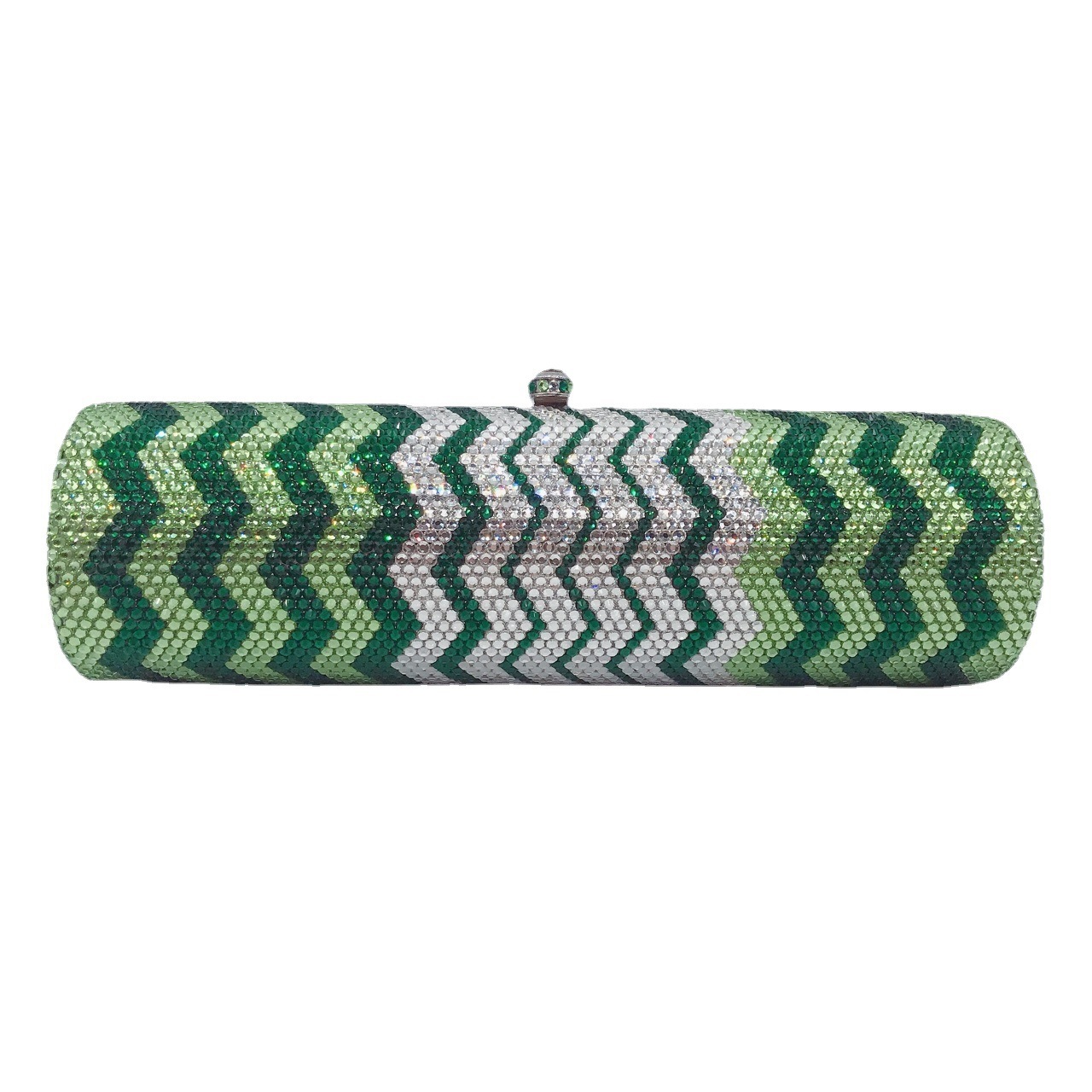 Fuente transfronteriza de diamantes hechos a mano bolsas de cena cadena cilíndrica verde estilo europeo y americano de lujo bolsas de mano de diamantes llenas de banquete