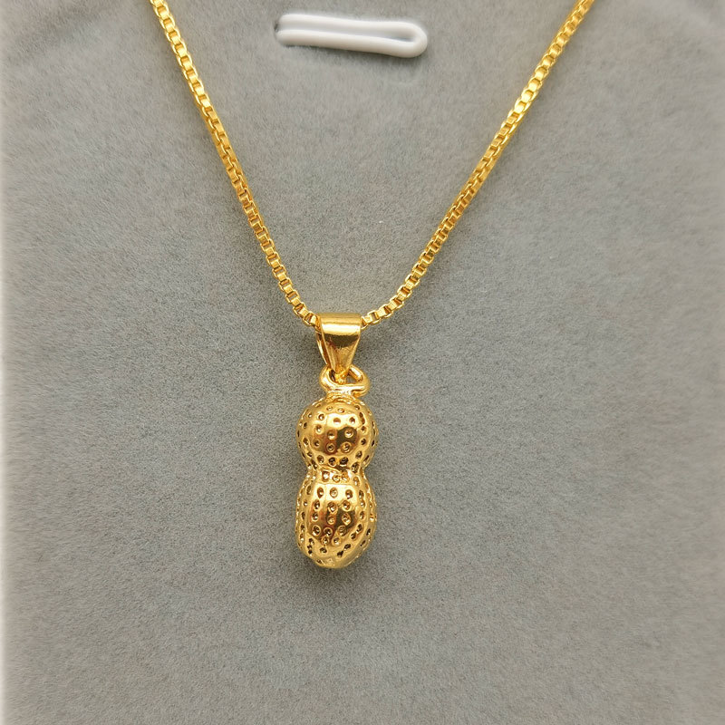 Peanut Pendant Necklace Solid Brass Gold Plated Jewellery_voghion.com