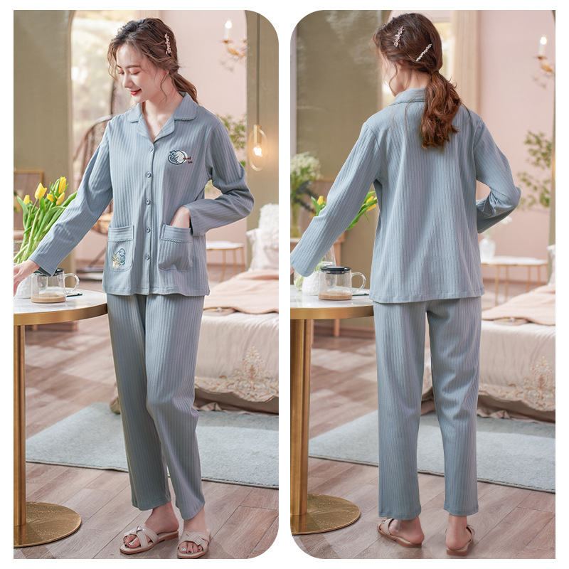 2023 nuevos pijamas de las mujeres de primavera y otoño 100% algodón pantalones de manga larga cardigan Plus tamaño Otoño e Invierno Delgado homewear