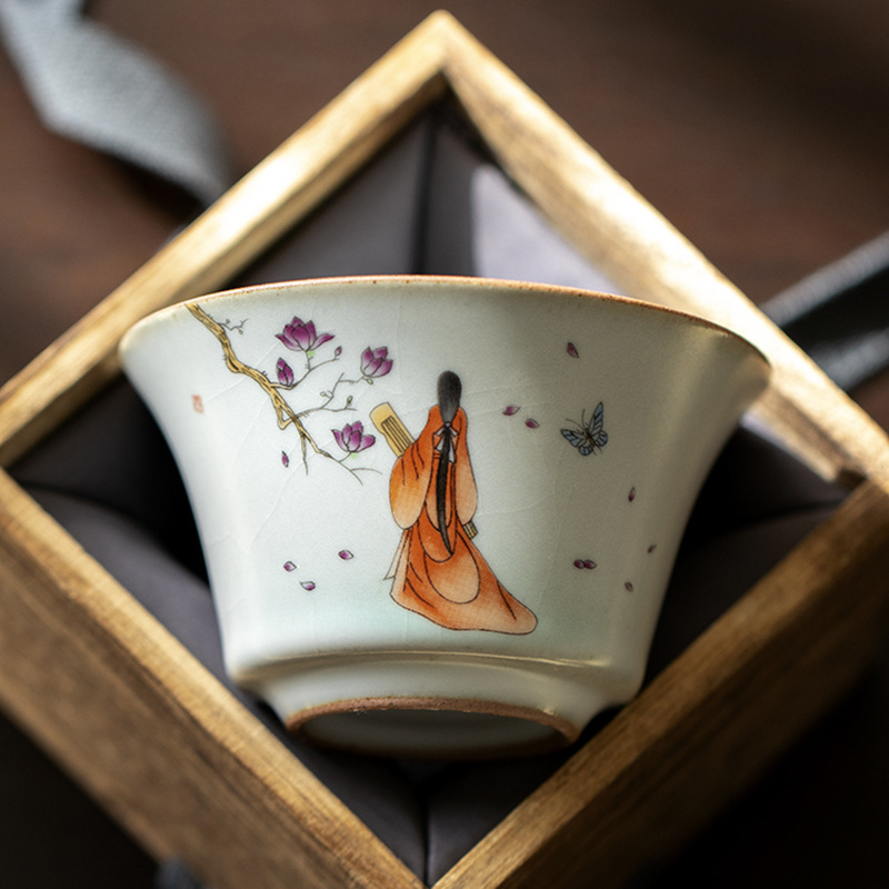 Tazón de fuente de la cubierta del horno de estilo japonés Ru Zen Juego de té de Kung Fu de cerámica de estilo chino Tazón de té solo hogar de tres talentos Ru