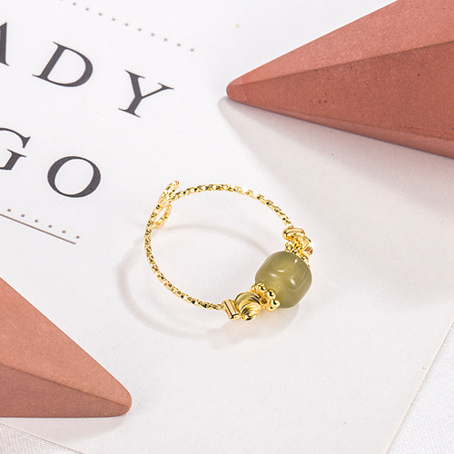 Hotan jade ring female original design fashion personality versatile gentle artificial stone adjustable retro simple bestie