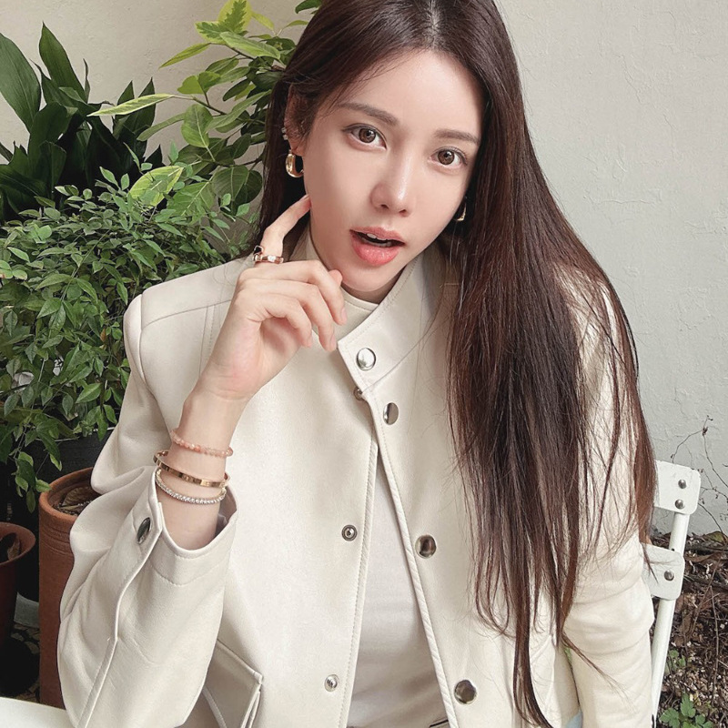 Foreign Trade Women's Ladies South Korea Chic Fashion Leather Motorcycle Coat PU Leather Single-breasted Elegant Jacket