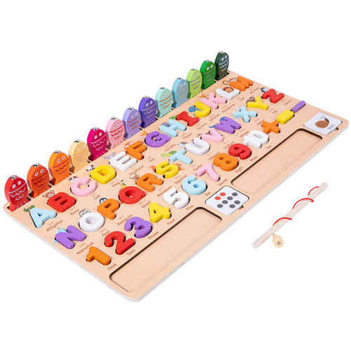 Word spelling magnetic fishing logarithm board 0.73 children's educational digital cognitive letter matching wooden toy
