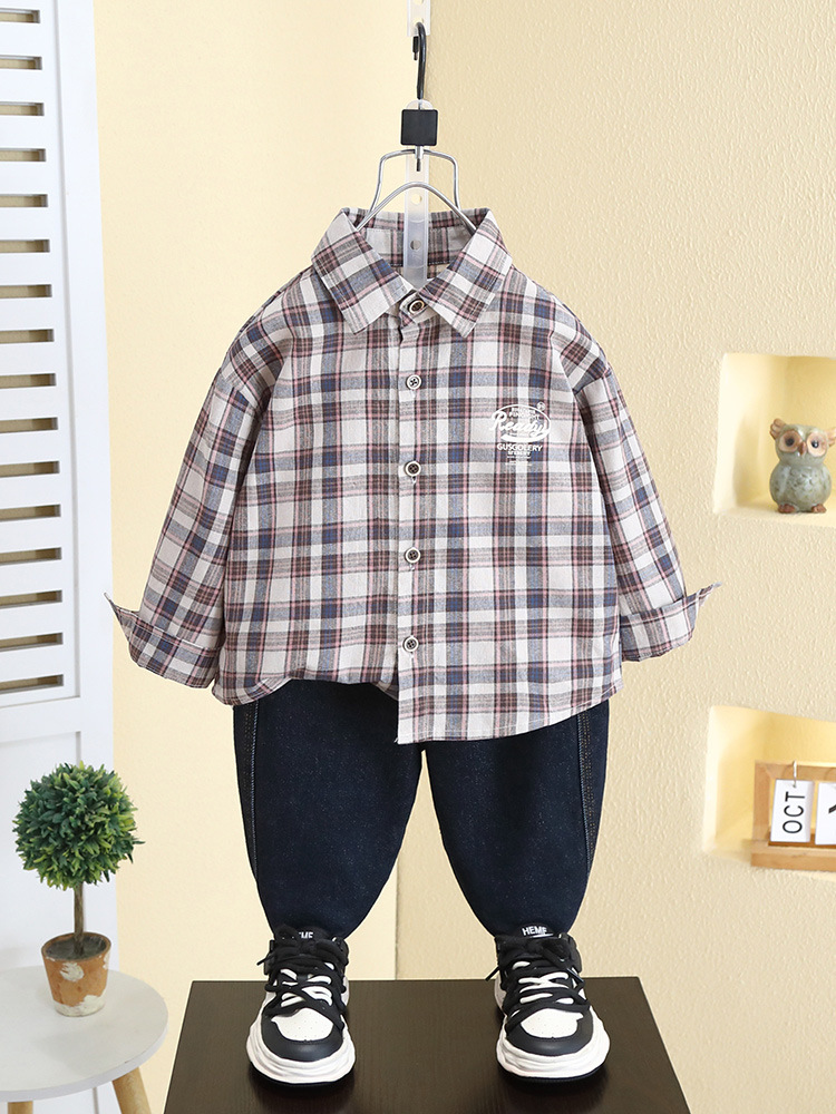 7790 Chaqueta Camisera Moderna y Elegante para Niños, Primavera y Otoño 2026, Nueva Camisa a Cuadros para Niños, Top Informal para Bebés