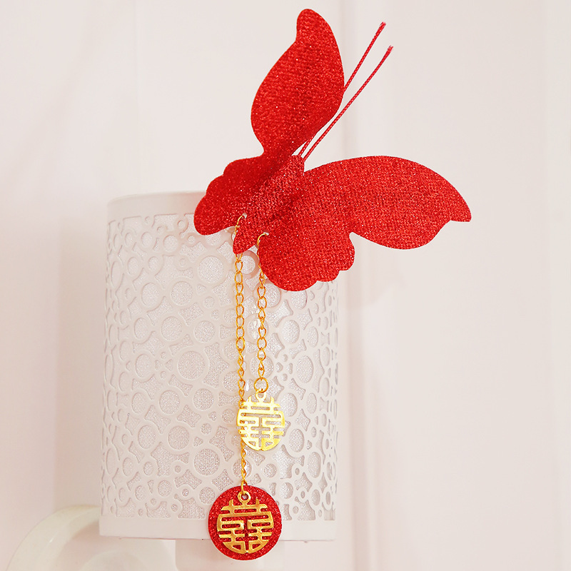 Bulk wedding celebration two-pack paper 3D realistic red butterfly wall sticker for bridal room background decoration and arrangement supplies