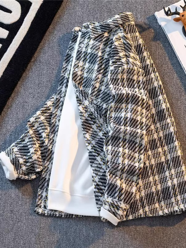 Camisa de pareja de todo fósforo chaqueta chaqueta otoño nuevos hombres retro cola de golondrina pequeña fragancia abrigo diseño tejido