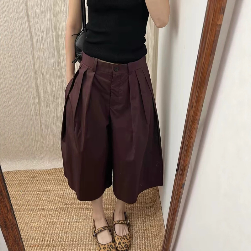 High-End Red-Brown A-Line Pleated Cropped Pants for Women, 2026 New Vintage Versatile Suit Pants High-End Red-Brown A-Line Pleated Cropped Pants for Women, 2026 New Vintage Versatile Suit Pants