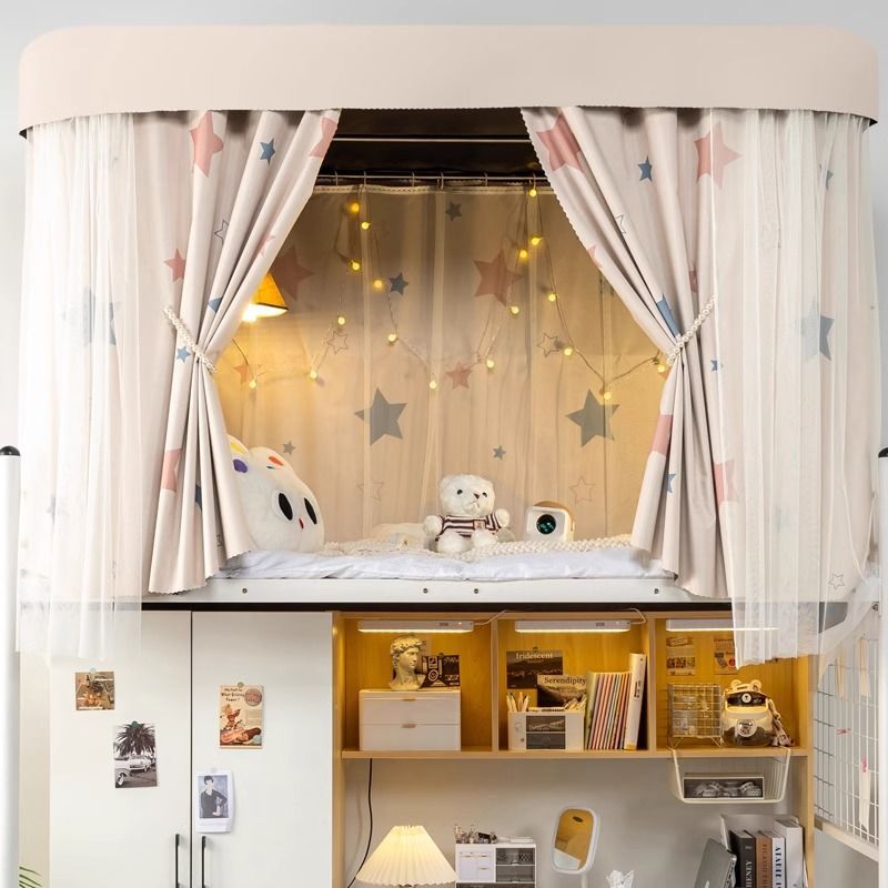 Cortina de cama con riel deslizante doble en forma de U para dormitorio de estudiantes, mosquitera para litera superior e inferior, dosel de cama en forma de U, bloqueador de luz, protección contra mosquitos mejorada