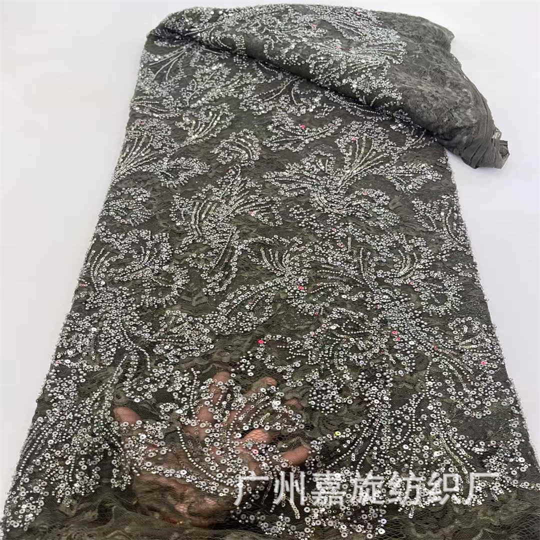 Inventario nuevo patrón de bordado oscuro laminado sequilla tubo de perlas tela bordada primavera y verano vestido cheongsam accesorios de moda image 1