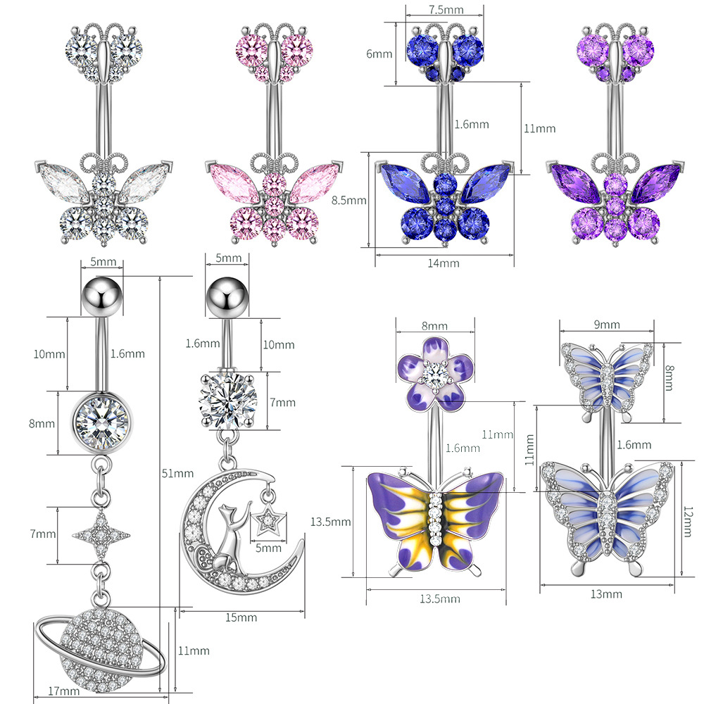 Mode Schmetterling Kupfer Überzug Zirkon Bauchnabelpiercing 1 Stück display picture 1