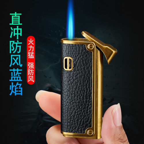 Cross-border Internet celebrity windproof direct leather lighter retro old-fashioned inflatable blue flame electronic cigarette lighter creative wholesale