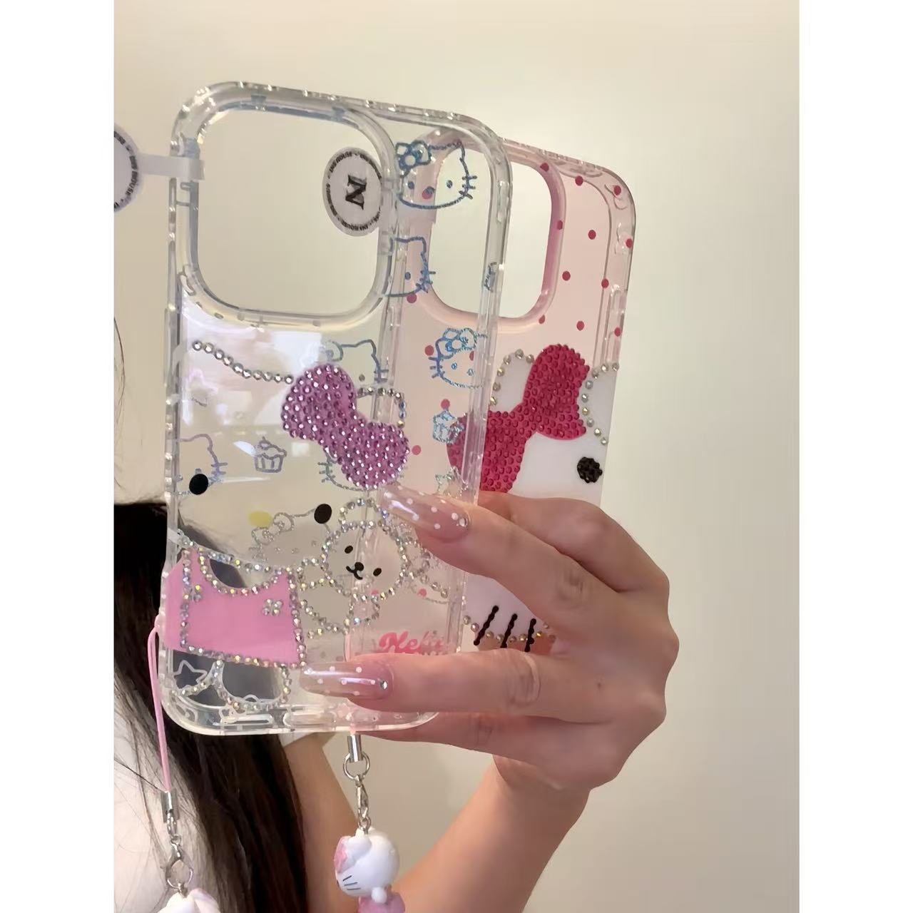 卡通少女粉波点彩钻蛋糕猫咪适用iphone16promax苹果15手机壳新款