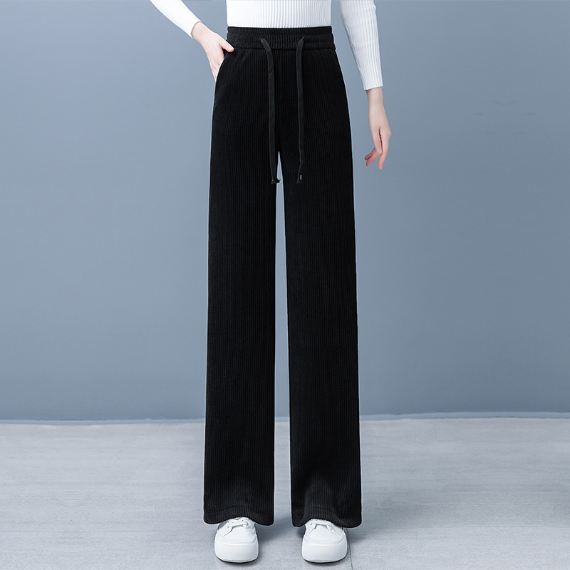 秋の女性用ゆったり着痩せ効果のあるハイウエストストレートパンツ、冬のカジュアルハーレムパンツ、キャロットパンツ、コーデュロイパンツ|undefined