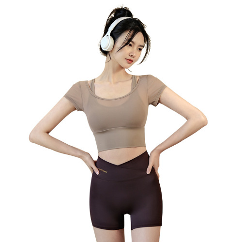 Women's Summer Yoga Bra Top Pilates Training Fitness Shirt High-end Style Short Sleeve T-shirt